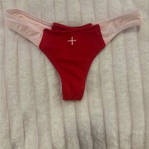 coulbourne thong bikini bottoms white and red. small